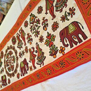 Indian Kutchi Elephant Gujarti Wall Tapestry Table Runner Embroidered 19" x 58"